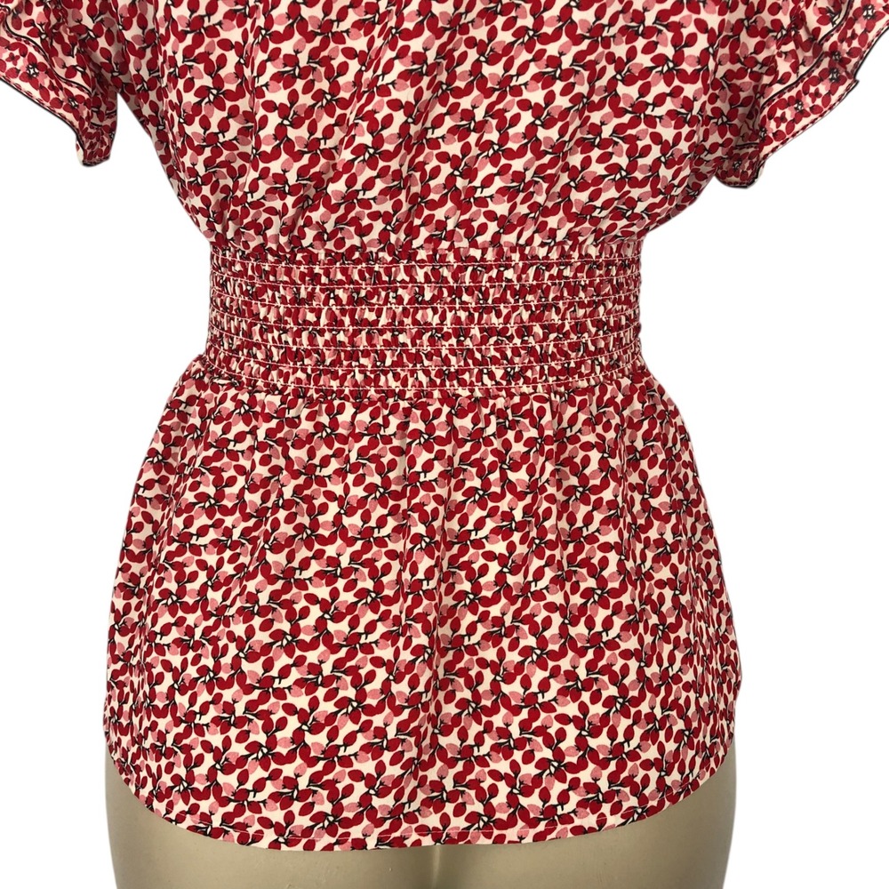 Max Studio Floral Print Ruffle Bow Tie Front Top Shirt Size S Career Office - Picture 6 of 8